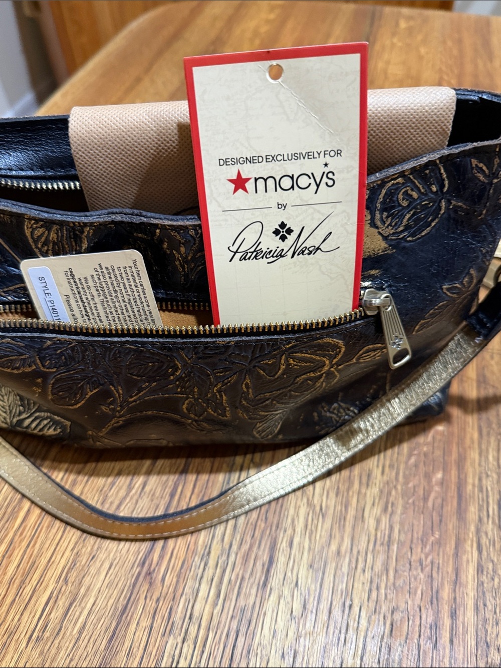 Patricia Nash Black Leather Embossed Crossbody with Gold Trim - Picture 8 of 11